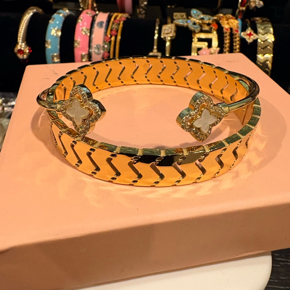 Gold and Cream Bangle Bracelet